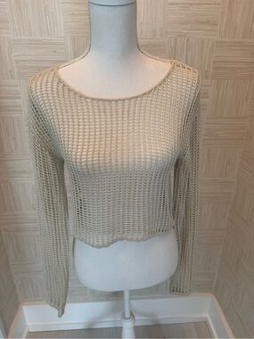 Emory Park Subtle Gold Shimmer Crochet Knit Crop Top - Small
